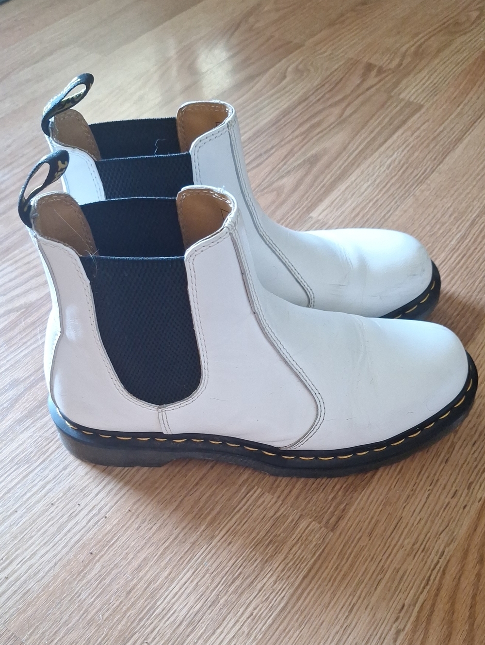 Dr. Martens Women's White Leather Chelsea Boots with Black Elastic